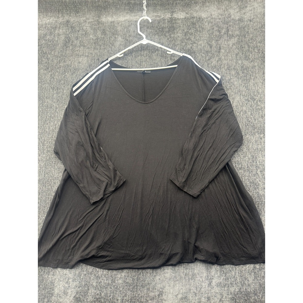 Ellos Tunic‎ Top Womens 3X(30/32) Black Cotton Striped Casual Round Neck Flowy